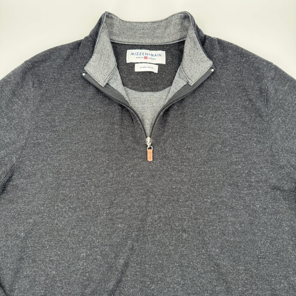 Mizzen+Main Quarter Zip Pullover Mens XL Charcoal‎ Gray Trim Fit Performance Lux - Picture 2 of 8